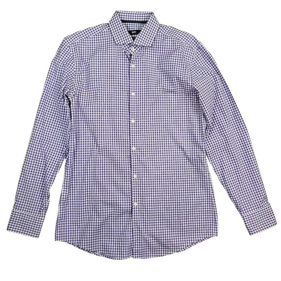 Boss Hugo Boss Men Purple Plaid Button-Up Slim Fit Shirt Size 41 - Picture 1 of 8